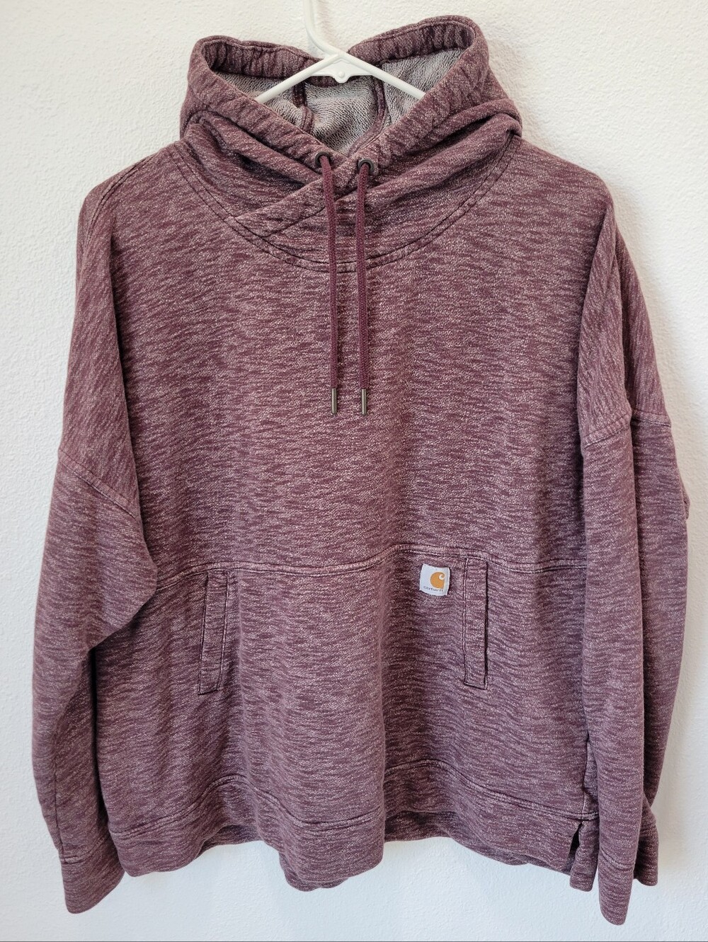 Carhartt Women’s XL Heather Plum Cowl Neck Hoodie Relaxed Fit Cozy Pullover
